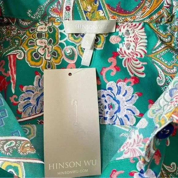 Hinson Wu Gemma Long Sleeve Teal Paisley Print Shirt Size S NWT - Picture 7 of 13